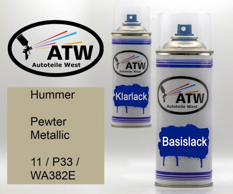 Hummer, Pewter Metallic, 11 / P33 / WA382E: 400ml Sprühdose + 400ml Klarlack - Set, von ATW Autoteile West.